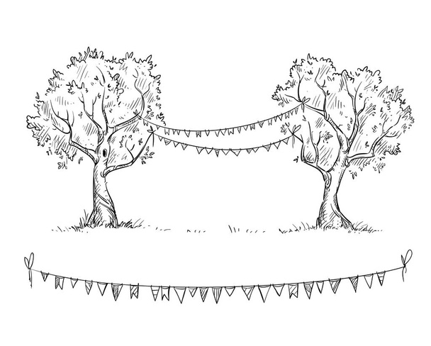 Ağaçlar bayraklar, vektör çizim ile - Vektör, Görsel
