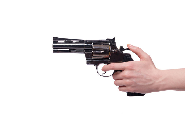 Hand with handgun isolated on white - Foto, immagini