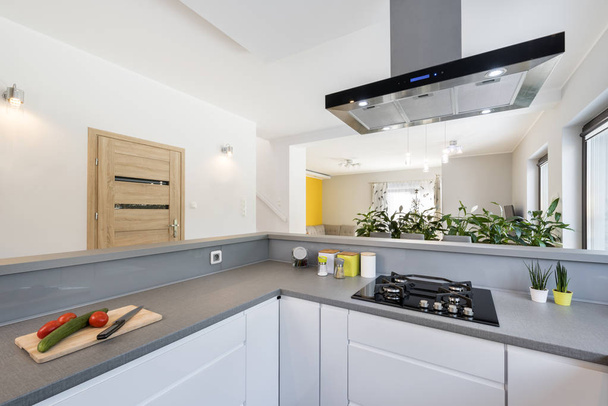Intérieur de cuisine moderne avec appareils en acier inoxydable
  - Photo, image