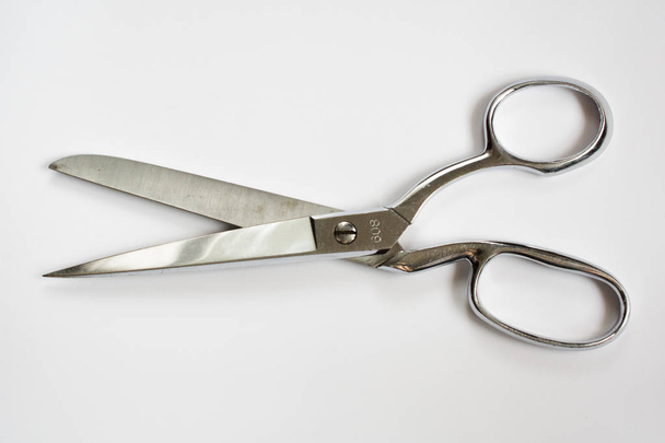 Metal Sewing Scissors Half Open Isolated on White - Фото, изображение