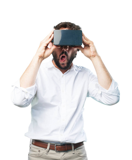 man with virtual glasses and surprise expression - Fotó, kép