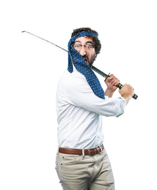 young funny man with a sword - Photo, image