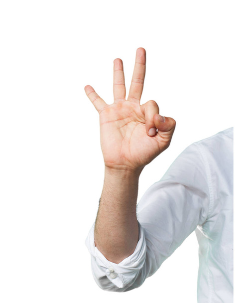 young man hand with number three - Foto, Imagem