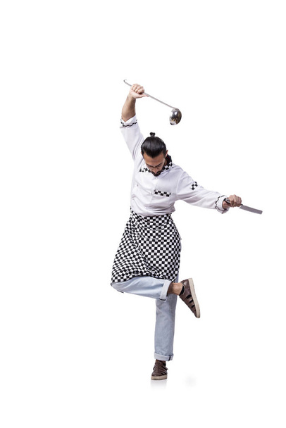 Funny male cook isolated on the white background - Foto, afbeelding