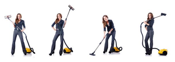 Woman cleaning with vacuum cleaner - Valokuva, kuva