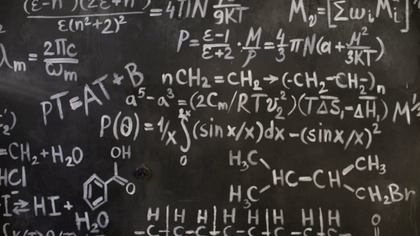 Chemical and mathematical equations wall room background focused and defocused action - Footage, Video