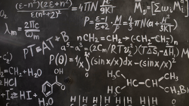 Chemical and mathematical equations wall room background focused and defocused action - Footage, Video