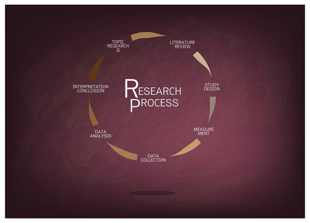 Επτά βήμα της διαδικασίας ποιοτικής έρευνας σε μαυροπίνακα - Διάνυσμα, εικόνα