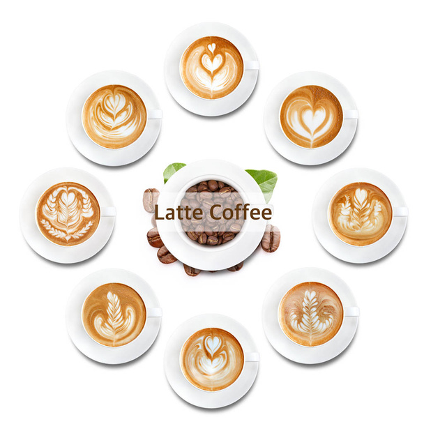 Latte art coffee on white background - Photo, Image