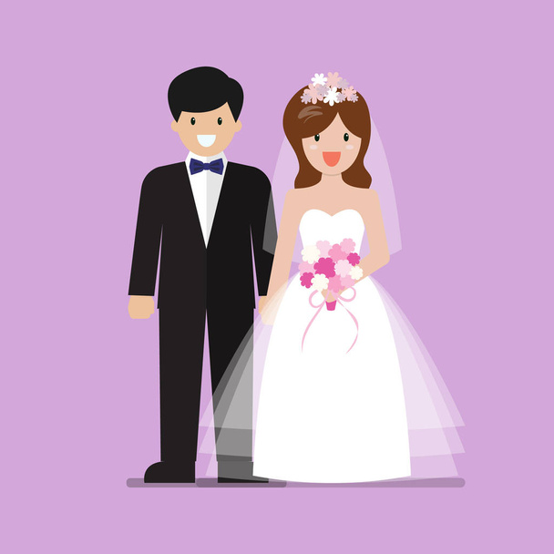 若い幸せな新婚の花嫁と花婿 - ベクター画像