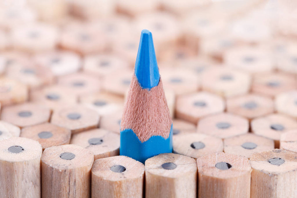 Ένα αιχμηρό μπλε μολύβι μεταξύ πολλών ένα - Φωτογραφία, εικόνα