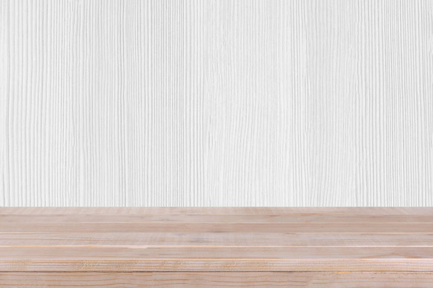 Wood table top on white wood background- can be used for montage - Photo, Image