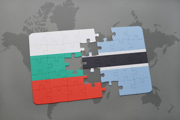 puzzle s státní vlajka Bulharska a Botswaně na mapě světa - Fotografie, Obrázek