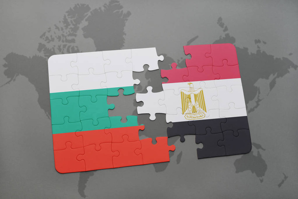 puzzle s státní vlajka Bulharska a egypt na mapě světa - Fotografie, Obrázek