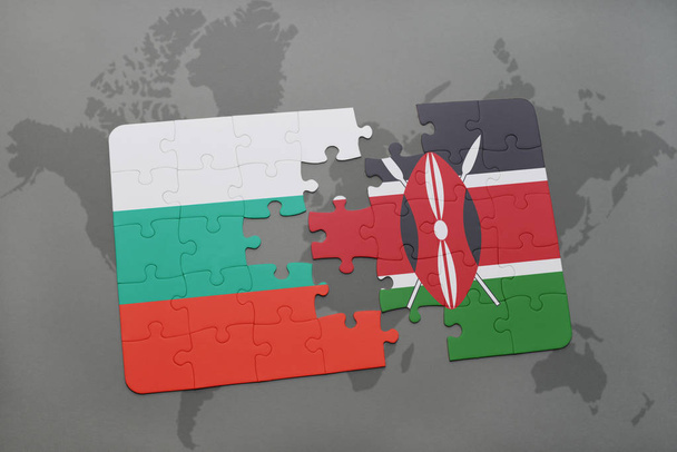 puzzle s státní vlajka Bulharska a Keni na mapě světa - Fotografie, Obrázek