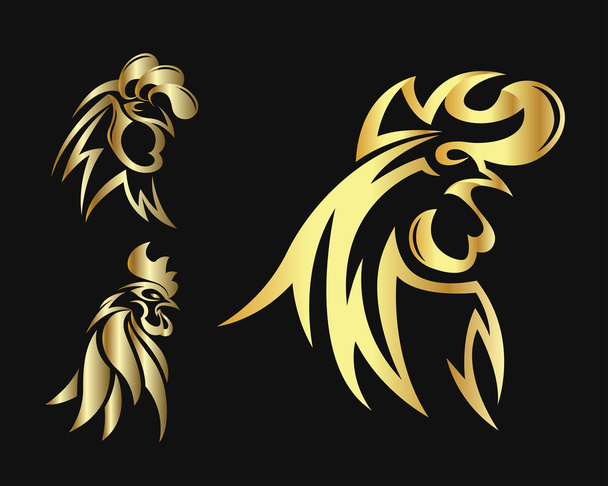 Abstract Elegant Gold Rooster Head Symbol Logo In Black Background - Vecteur, image
