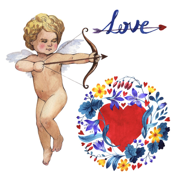 Šťastný Valentýn lásku oslavu ve stylu akvarelu, samostatný. - Fotografie, Obrázek