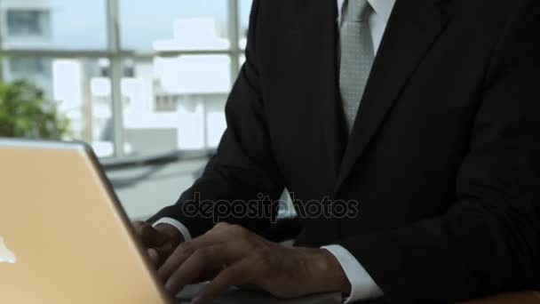 businessman smiling and typing on laptop  - Felvétel, videó