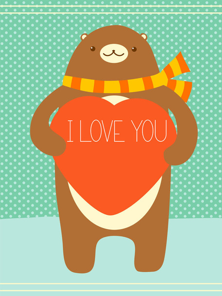Valentine banner with cute bear and heart - Vektör, Görsel