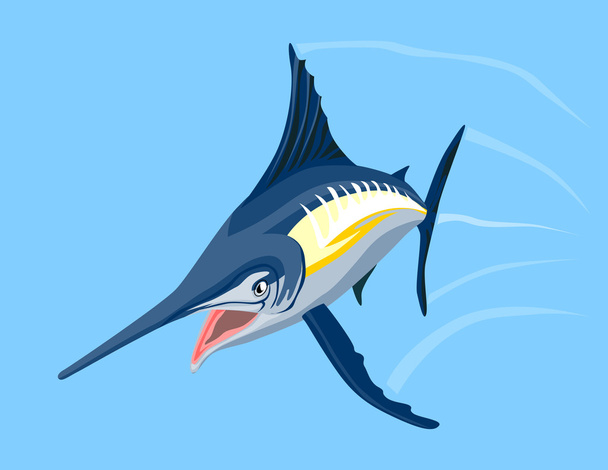 Mavi Kılıçbalığı Atlayan Balık Retro - Vektör, Görsel