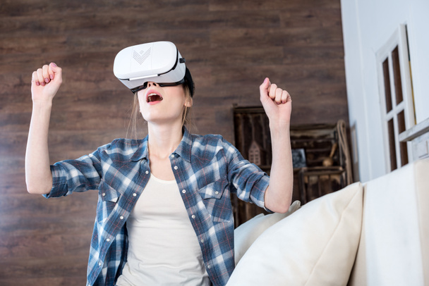 Woman in virtual reality headset - Фото, зображення