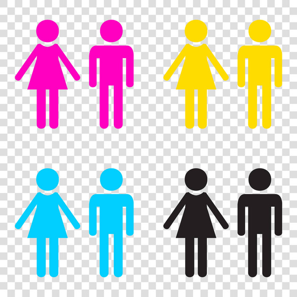 Αρσενικό και θηλυκό σύμβολο. Εικόνες CMYK σε διαφανές φόντο. Κυανό - Διάνυσμα, εικόνα