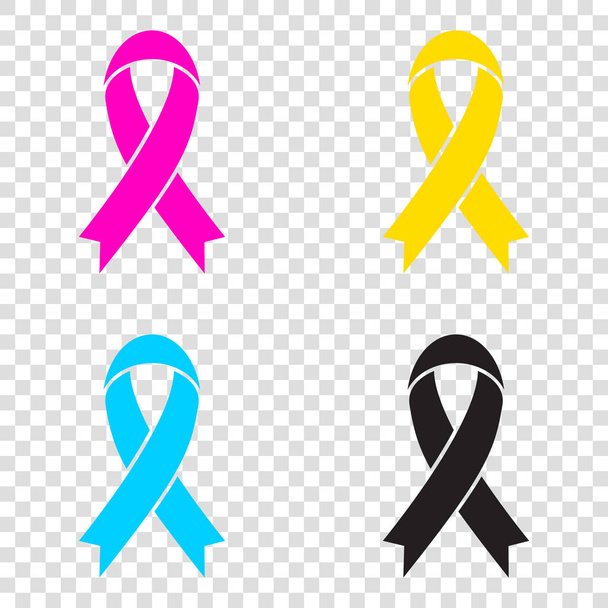 Black awareness ribbon sign. CMYK icons on transparent backgroun - Vector, Image