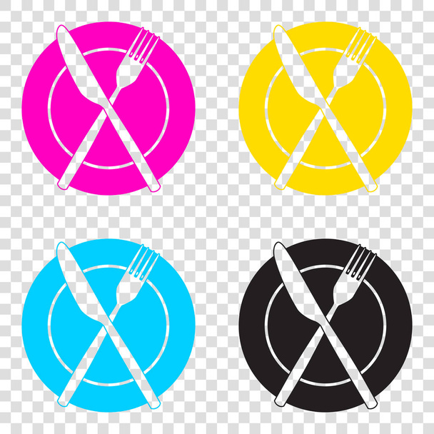 Fork, tape and Knife sign. CMYK icons on transparent background. - Vector, Image