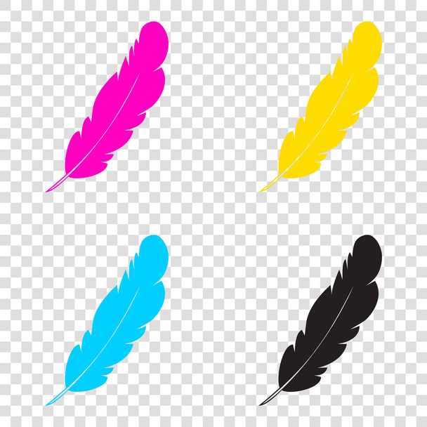 Feather sign illustration. CMYK icons on transparent background. - Vector, Image