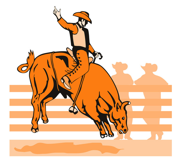 retro de equitação do rodeo cowboy touro - Vetor, Imagem