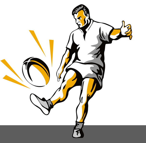Rugby Player Kicking Ball Retro - Vector, Image