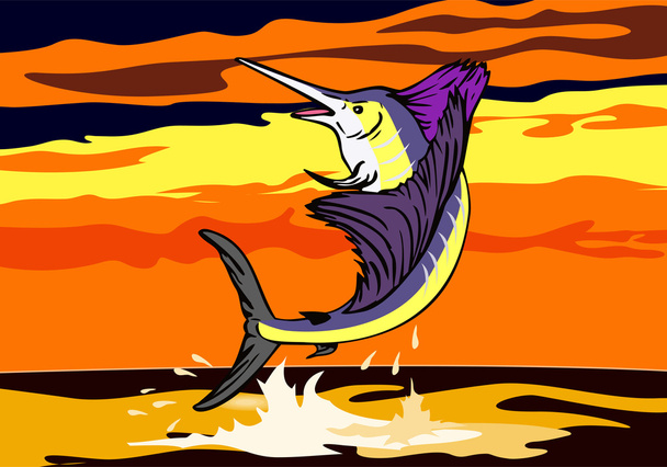セイルフィッシュ魚ジャンプ レトロ - ベクター画像