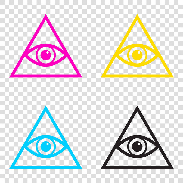 Minden látás szem piramis szimbólum. Szabadkőműves és a lelki. CMYK-ico - Vektor, kép