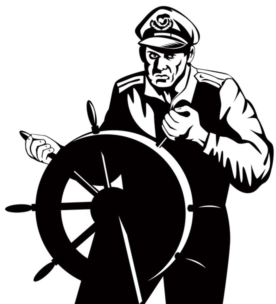 Pêcheur capitaine de mer à la barre rétro
 - Vecteur, image