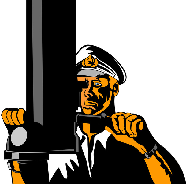 Marina capitán marinero con periscopio
 - Vector, Imagen