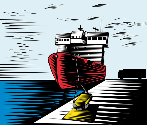 επιβατικό πλοίο ferry βάρκα άγκυρα ρετρό - Διάνυσμα, εικόνα
