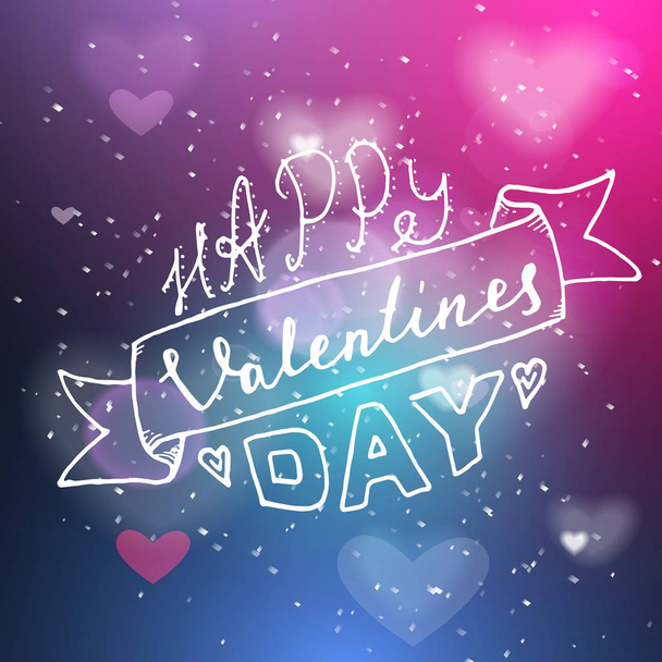 Happy valentines day hand written lettering positive quote, calligraphy poster vector illustration. Valentines Day Card Calligraphy. Background in show. Vector interior shined with a projector - Vector, Image