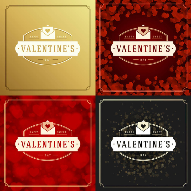 Happy Valentines Day Greeting Cards or Posters Set - Vector, Image