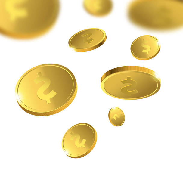 Vector Illustration of flying golden coins. Money isolated. - Vektor, Bild