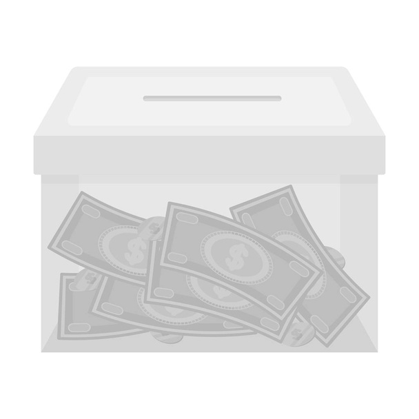 Lahjoitus moneybox kuvaketta yksivärinen tyyli eristetty valkoisella taustalla. Hyväntekeväisyys ja lahjoitus symboli varastossa vektori kuva
. - Vektori, kuva
