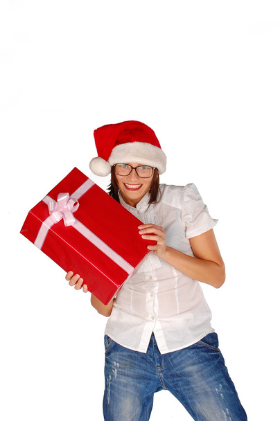 Santa κορίτσι με χριστουγεννιάτικο δώρο - Φωτογραφία, εικόνα