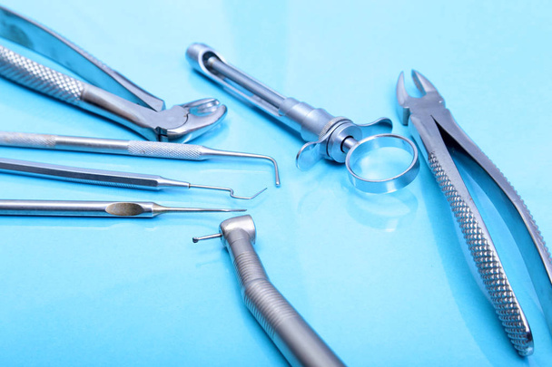Surgical instruments and tools on table for a surgery - Photo, image