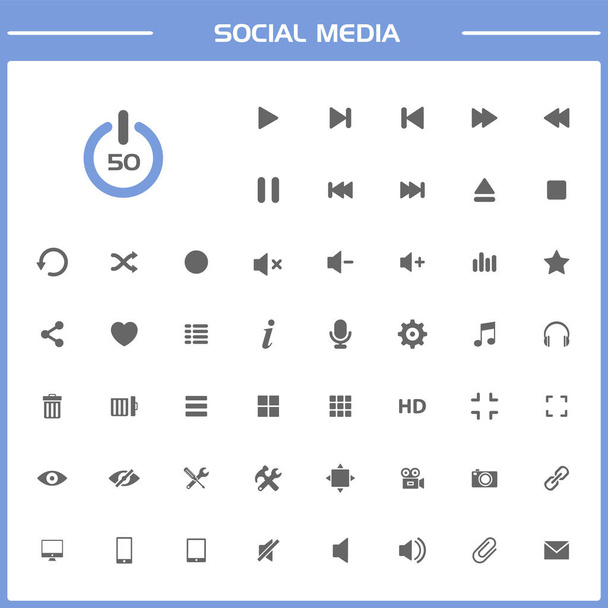 50 Social-Media-Icons auf einfacher Präsentation - Vektor, Bild