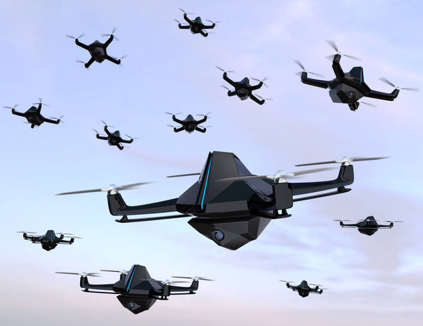 Roje dronů zabezpečení s bezpečnostní kamery, letící na obloze - Fotografie, Obrázek