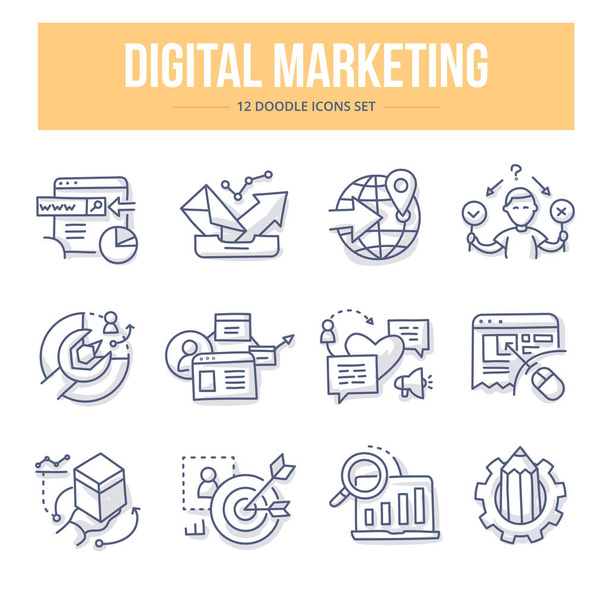 Iconos de Doodle Marketing Digital
 - Vector, Imagen