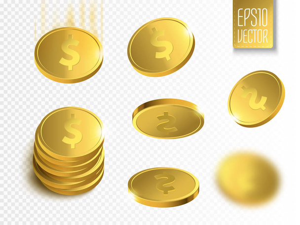 Golden coins. Money isolated on transparent background. - Vector, Image