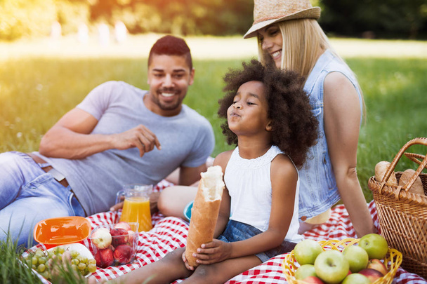 Happy family enjoying picnic - Foto, Imagem