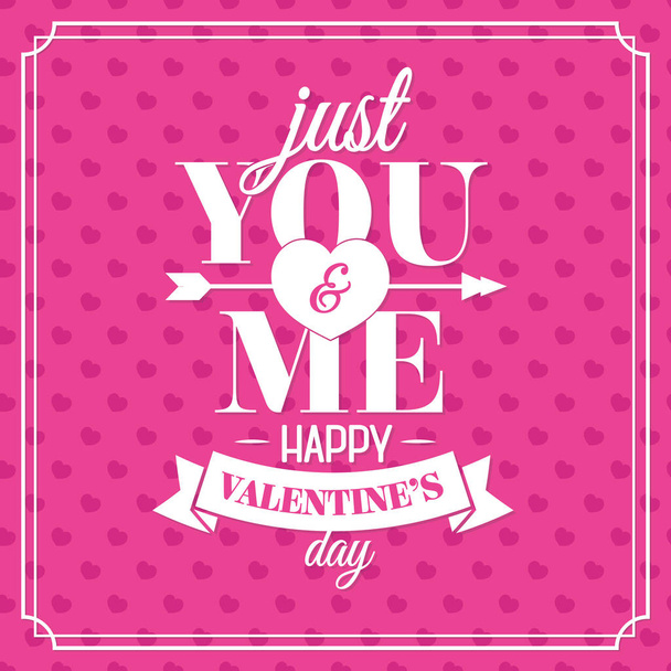 Happy Valentine's day card on heart's background pink color. Vector illustration - Vektör, Görsel