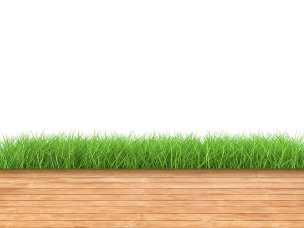 wooden floor with green grass - Foto, Imagem