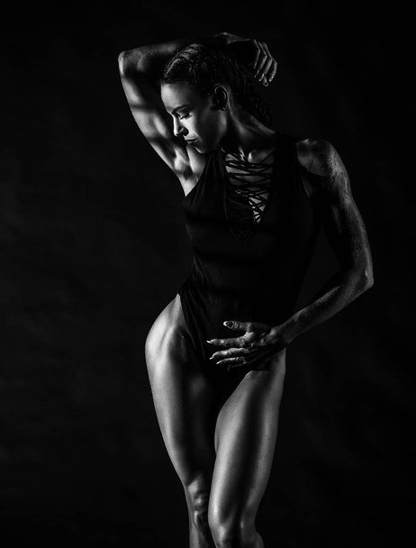 Fitness Model dancer in black maillot  - Photo, Image